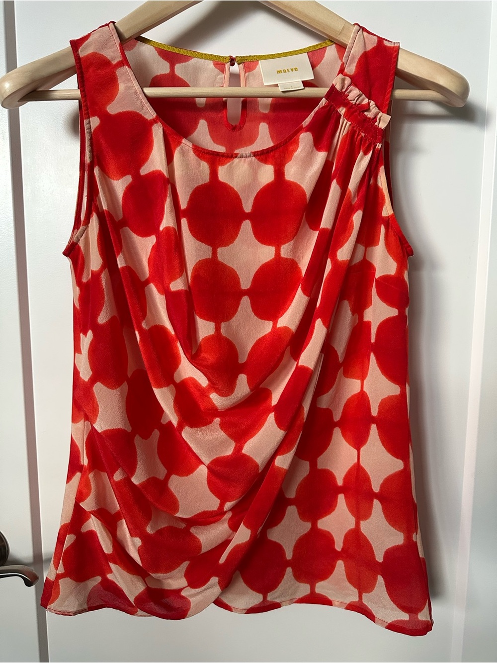 Anthropologie Quantum Blouse Maeve Red and Cream Draped Sleeveless Top